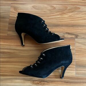 Black Peep-Toe Lace-Up Ankle Boots